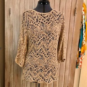 J Jill Elegant Tan toned open knit top